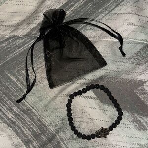 Black Beaded Hamsa Charm Stretch Bracelet